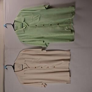 Tommy Bahama 100% Silk Original Fit Hawaiian Shirt Lot 2 Sz L Green Beige Floral